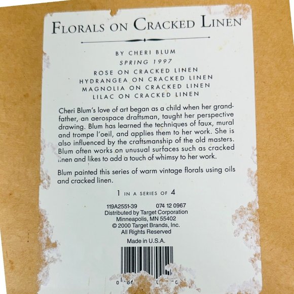 Cheri Blum  Embossed Frame Lilac Hydrangea on Cracked Linen Floral Decor 8.5" - Picture 5 of 10